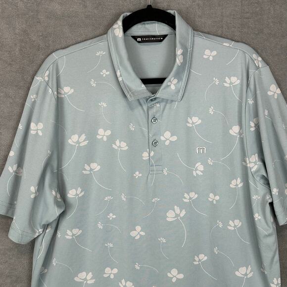 Travis Mathew Polo Shirt Mens Extra Large Blue Good Time Feeling Floral Golf - Picture 2 of 11